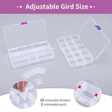 Opret 15 Girds Bead Organizer(4 Pack), Earring Organizer Box, SMALL Plastic Clear Organizing Containers with Adjustable Dividers for Crafts Jewelry Screws Small Items, Size 6.9×3.9×0.9in
