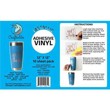 Craftables Metallic Vinyl Starter Pack - Chrome Polish Finish Craft Vinyl for Cricut and Silhouette ...