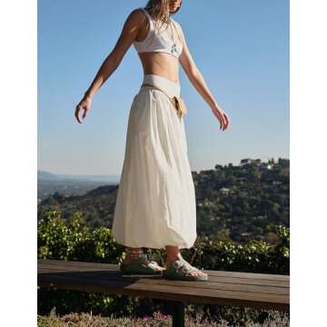 Aonoapll Y2k Women Bubble Maxi Skirt Casual Elastic Low Waist Flowy A Line Long Skirt Summer Ruffle Balloon Skirt(Aa White,Large)