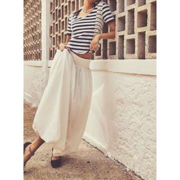 Aonoapll Y2k Women Bubble Maxi Skirt Casual Elastic Low Waist Flowy A Line Long Skirt Summer Ruffle Balloon Skirt(Aa White,Large)