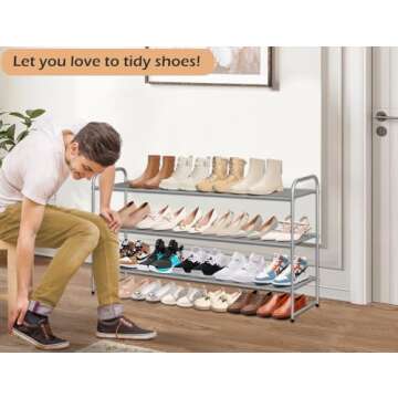 MISSLO Long 3 Tier Shoe Rack for Closet Shoe Organizer Storage Stackable Wide Shoe Shelf Holds 24 Pairs of Men Sneakers, Women Heels, Boots, Grey