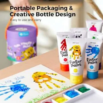 Jar Melo Washable Finger Paints for Toddlers, 7 Colors Large Capacity (2.1fl oz), Non Toxic Baby Paint for Hand and Feet, Safe Art Supplies, Preschool Learning Gifts for Kids Age 2+