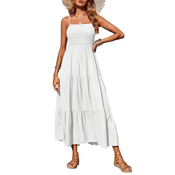 PRETTYGARDEN Women's Summer Maxi Dress 2024 Casual Boho Sleeveless Spaghetti Strap Smocked Tiered Lo...