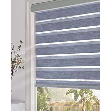 Persilux Custom Blackout Window Shades Zebra Blinds (24" W X 72" H, Dark Grey) Dual Layer Roller She...