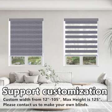 Persilux Custom Blackout Window Shades Zebra Blinds (24" W X 72" H, Dark Grey) Dual Layer Roller Sheer Shades Light Control for Day and Night Shades for Windows and Home, Easy to Install