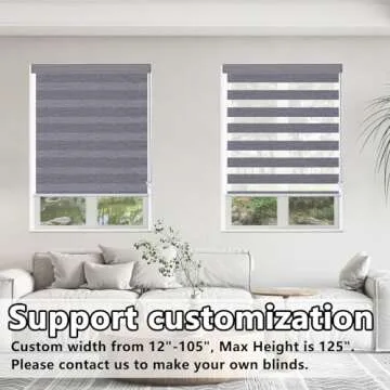 Persilux Custom Blackout Window Shades Zebra Blinds (24" W X 72" H, Dark Grey) Dual Layer Roller Sheer Shades Light Control for Day and Night Shades for Windows and Home, Easy to Install