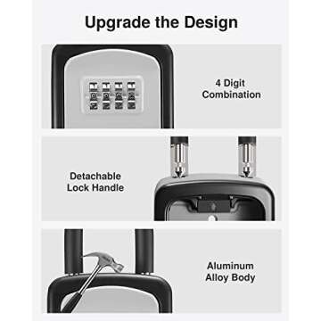 Puroma Key Lock Box, 4-Digit Combination Key Storage Lockbox, Portable Wall Mounted Security Lockbox with Code for Home, Flats, Realtors Garage Spare Keys (1 Pack, Grey)