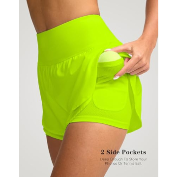 SANTINY Women's 2 in 1 Running Shorts with Pockets