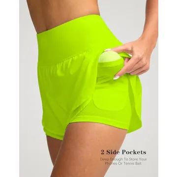 SANTINY Women's 2 in 1 Running Shorts with Pockets