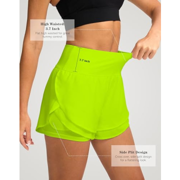 SANTINY Women's 2 in 1 Running Shorts with Pockets