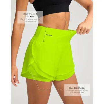 SANTINY Women's 2 in 1 Running Shorts with Pockets