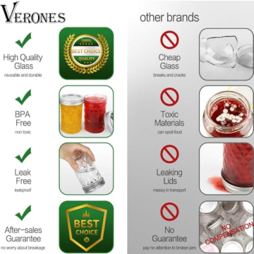 VERONES 8 OZ Mason Jars Set - Ideal for Canning & Gifting