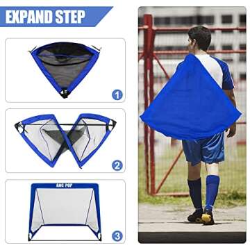 Portable Pop Up Soccer Goal for Kids Trainning and Family Game Foldable Soccer Net for Backyard with Carrying Case (2.5FT, Blue)