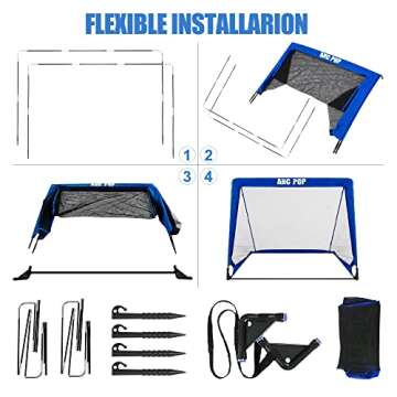 Portable Pop Up Soccer Goal for Kids Trainning and Family Game Foldable Soccer Net for Backyard with Carrying Case (2.5FT, Blue)