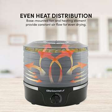Elite Gourmet EFD319BNG Food Dehydrator, 5 BPA-Free 11.4" Trays Adjustable Temperature Controls, Jer...