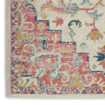 Nourison Passion Ivory/Pink 3'9" x 5'9" Area Rug, Boho, Moroccan, Bed Room, Living Room, Dining Room, Kitchen, Easy Cleaning, Non Shedding, (4' x 6')