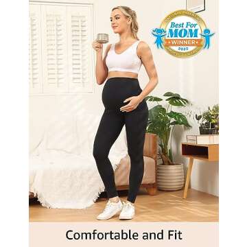 HOFISH Women's Maternity Leggings Pregnancy Yoga Pants Active Wear Workout Leggings with Pockets Bla...