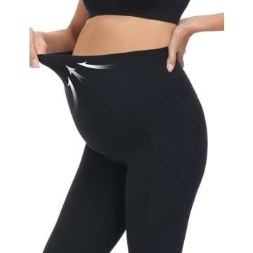 HOFISH Women's Maternity Leggings Pregnancy Yoga Pants Active Wear Workout Leggings with Pockets Black S