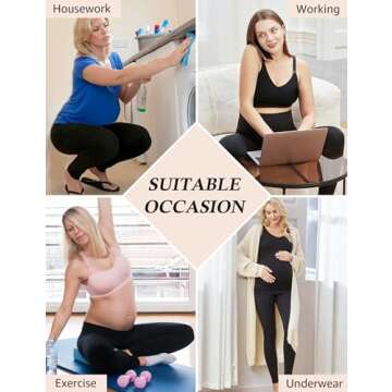 HOFISH Women's Maternity Leggings Pregnancy Yoga Pants Active Wear Workout Leggings with Pockets Black S