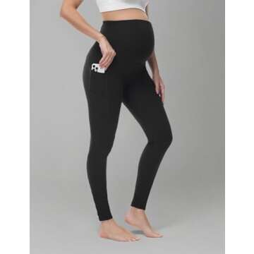 HOFISH Women's Maternity Leggings Pregnancy Yoga Pants Active Wear Workout Leggings with Pockets Black S