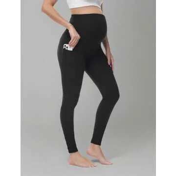 HOFISH Women's Maternity Leggings Pregnancy Yoga Pants Active Wear Workout Leggings with Pockets Black S