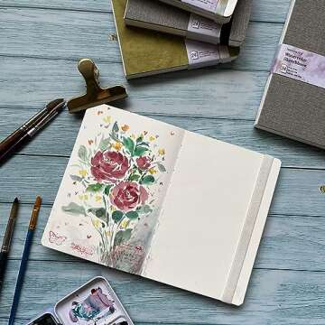 tumuarta Watercolor Sketchbook, 7.5x5, 140 LB, 300GSM, 100% Cotton Paper, Cold Press, 24 Sheets,48 Pages, Watercolor Journal for Use As Travel Sketch Book and Mixed Media Pad On The Go