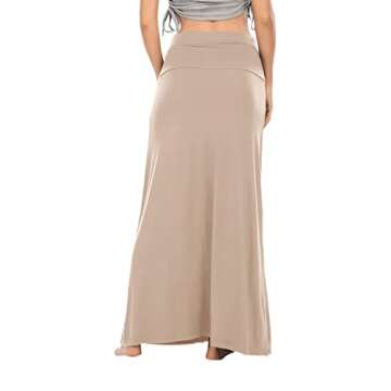 LYANER Women's Casual High Waist Solid Flare Long Maxi Skirt Beige Medium
