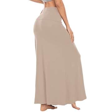 LYANER Women's Casual High Waist Solid Flare Long Maxi Skirt Beige Medium