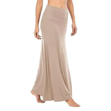 LYANER Women's Casual High Waist Solid Flare Long Maxi Skirt Beige Medium