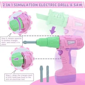 Kids Tool Set, 31 PCS Kids Tool Box Pretend Play Construction Toy with Electric Drill Hammer Tool Accessories Toddler Tool Set for Girls Boys Ages 3 4 5 6 7 Years Old