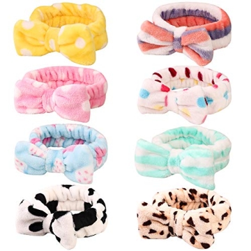 Spa Bow Headbands for Women - 8 Pack Coral Fleece