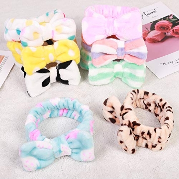Spa Bow Headbands for Women - 8 Pack Coral Fleece
