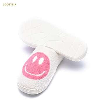 Cute Smile Face Slippers for Women and Men,Soft Plush Comfy Warm Couple Slip-On House Happy Face Sli...
