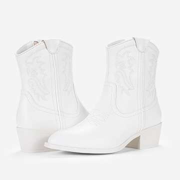 Vepose Women's 9816 White Cowboy Ankle Boots Western Short Cowgirl Embroidered Round Toe Low Heel Booties with Zipper Size 7.5(CJY9816 White 07.5)