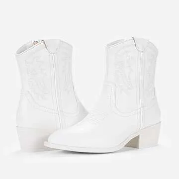 Vepose Women's 9816 White Cowboy Ankle Boots Western Short Cowgirl Embroidered Round Toe Low Heel Booties with Zipper Size 7.5(CJY9816 White 07.5)