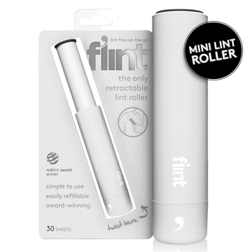 Flint Classic White Retractable Mini Lint Roller with 30 Extra Sticky Sheets, Perfect for Travel and...