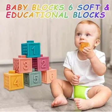 Baby Toys 6-12 Months, Montessori Toys for 1 Years Old, 6-in-1 Set Infant Toys with Sensory Toys, Spinner Toys for Babies, Baby Blocks, Stacking Toys, Learning Toys Gifts for Toddler Newborn, 32PCS