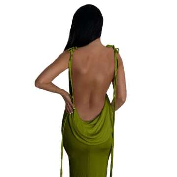 JUMISEE Women Sexy Backless Draped Maxi Dress Elegant Sleeveless Spaghetti Strap Evening Dress Long Club Party Beach Dress Olive Green