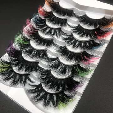 Mikiwi 25mm Colored Mink Lashes Pack, 7 Pairs Mix Color Drametic Long 25mm Real Mink Eyelashes With Color on end, Fluffy Mink Colored Eyelashes, Colorful Lashes With Orange/Red/Pink/Blue/Green/Purple