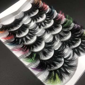 Mikiwi 25mm Colored Mink Lashes Pack, 7 Pairs Mix Color Drametic Long 25mm Real Mink Eyelashes With Color on end, Fluffy Mink Colored Eyelashes, Colorful Lashes With Orange/Red/Pink/Blue/Green/Purple