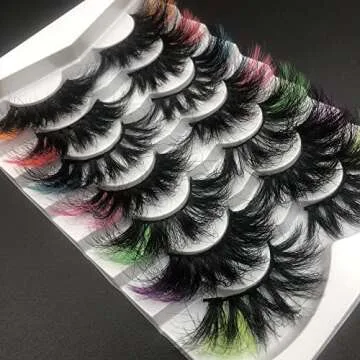 Mikiwi 25mm Colored Mink Lashes Pack, 7 Pairs Mix Color Drametic Long 25mm Real Mink Eyelashes With Color on end, Fluffy Mink Colored Eyelashes, Colorful Lashes With Orange/Red/Pink/Blue/Green/Purple
