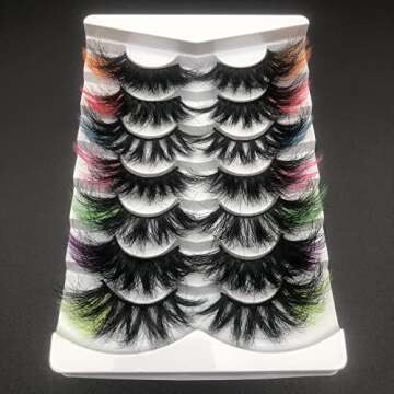 Mikiwi 25mm Colored Mink Lashes Pack, 7 Pairs Mix Color Drametic Long 25mm Real Mink Eyelashes With Color on end, Fluffy Mink Colored Eyelashes, Colorful Lashes With Orange/Red/Pink/Blue/Green/Purple