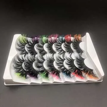 Mikiwi 25mm Colored Mink Lashes Pack, 7 Pairs Mix Color Drametic Long 25mm Real Mink Eyelashes With Color on end, Fluffy Mink Colored Eyelashes, Colorful Lashes With Orange/Red/Pink/Blue/Green/Purple