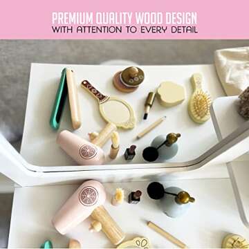 Montessori Mama Makeup and Salon Set - Wooden Pretend Play Beauty Play Makeup Kit with Styling Tools...