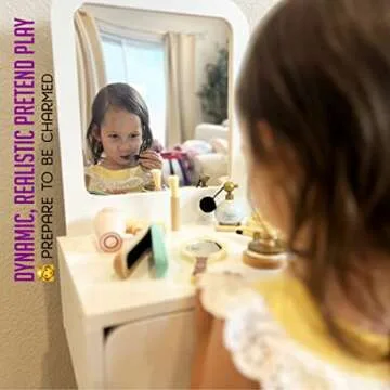 Montessori Mama Makeup and Salon Set - Wooden Pretend Play Beauty Play Makeup Kit with Styling Tools and Cosmetics - Pretend Makeup for Toddlers for 4 Year Old Girl