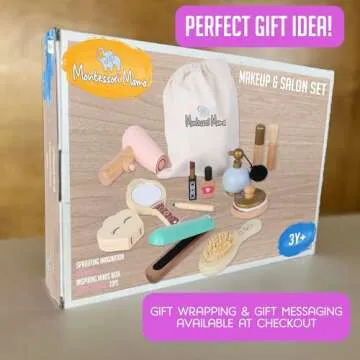 Montessori Mama Makeup and Salon Set - Wooden Pretend Play Beauty Play Makeup Kit with Styling Tools and Cosmetics - Pretend Makeup for Toddlers for 4 Year Old Girl