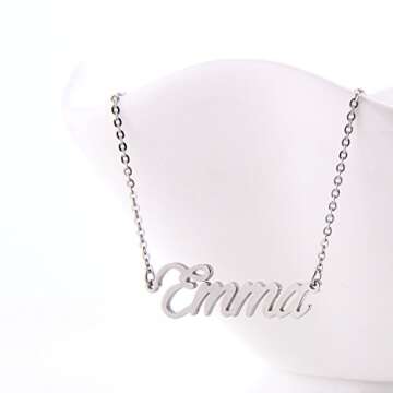 HUAN XUN Stainless Steel Name Necklace for Her, Emma