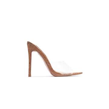 Cape Robbin Melrose Nude Clear Cork Slip-On Mule Pointy Open Toe Stiletto Heel (6.5)