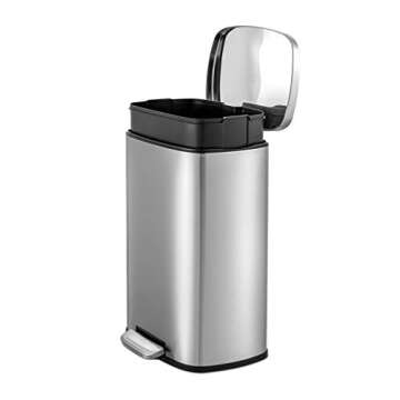 QUALIAZERO 50L/13Gal Heavy Duty Hands-Free Stainless Steel Commercial/Kitchen Step Trash Can, Fingerprint-Resistant Soft Close Lid Trashcan, 50L / 13 GAL