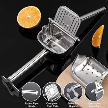 KYACHITOS Manual Citrus Juicer, Stainless Steel, 16.5 Ounces, Portable, Dishwasher Safe, For Citrus Fruits
